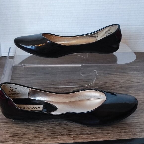 Steve Madden Round Toe Ballet Flats Size 7.5 Glossy Black Dressy Shoes - Picture 2 of 10